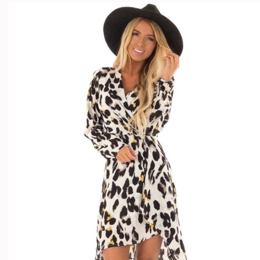 Leopard Print Faux Wrap Twist Front Dress - Size S
